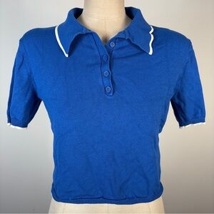 H&M Blue Knit Polo Crop Top | 60s Mod Preppy Retro Aesthetic